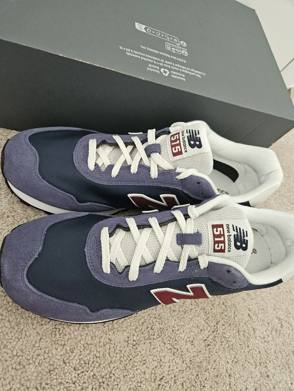 New In Box Men's New Balance 515 Sustainable Sneakers Navy/Burg Sz US 13